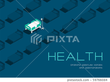 Hospital or medical Bed 3d isometric pattern, Healthcare concept poster and social banner post horizontal design illustration isolated on blue background with copy space, vector eps 10 59766084