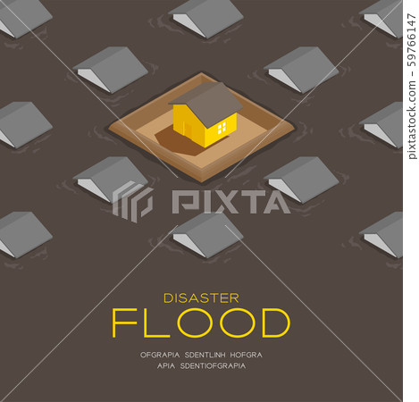 House living with barrage wall 3d isometric pattern, Flood disaster concept poster and social banner post square design illustration isolated on brown background with copy space, vector eps 10 59766147