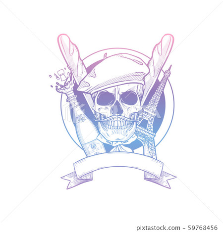 Sketch french skull with beret 59768456