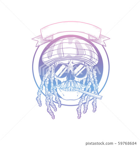 Rastafarian isolated vector skull with dreadlocks. 59768684