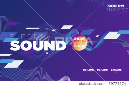 Music festival poster with abstract gradient lines. Colorful Waves Gradient Background. Template for DJ Poster, Web Banner, Pop-Up, presentation, brochure. Geometric template vector design. 59773274