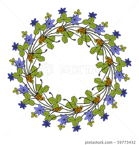 Hand drawing wild herbs wreath - bur-marigold Hand drawing wild herbs wreath - bur-marigold 59773432