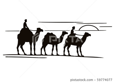 Three camels silhouettes in caravan Three camels silhouettes in caravan 59774077