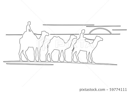 Three camels silhouette outlaine in caravan 59774111