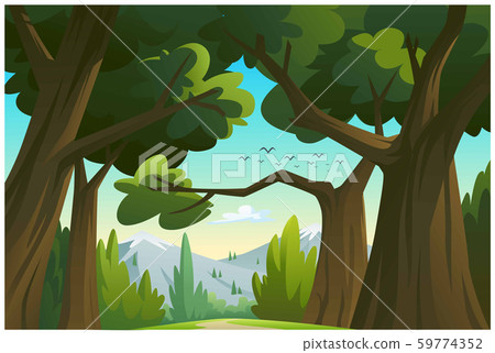 Vector illustration mountains and trees. Vector illustration mountains and trees. 59774352