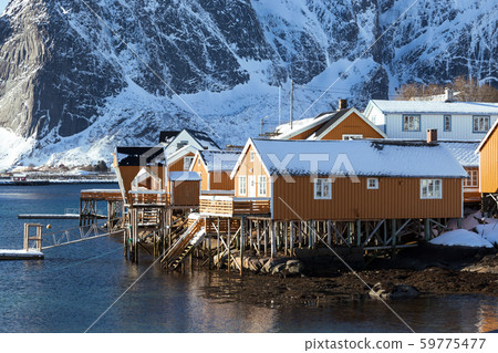 traditional norwegian wooden house rorbu 59775477