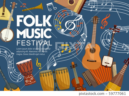 Folk music festival, musical notes and instruments - Stock Illustration  [59777061] - PIXTA