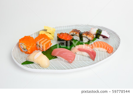 Japanese nigiri sushi set of traditional food on 59778544