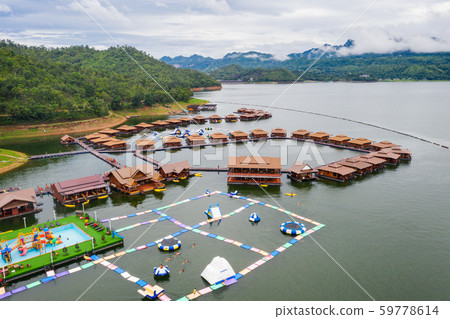 Aerial view, Wooden raft resort with waterpark in 59778614