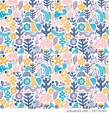 Collage style seamless repeat pattern with abstract and organic shapes in pastel color. Modern and Collage style seamless repeat pattern with abstract and organic shapes in pastel color. Modern and 59778769