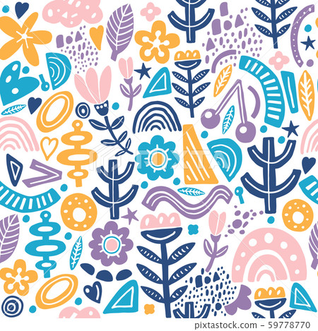 Collage style seamless repeat pattern with abstract and organic shapes in pastel color. Modern and Collage style seamless repeat pattern with abstract and organic shapes in pastel color. Modern and 59778770