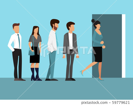People standing in queue vector illustration. Group of businesspeople stand in line in front of door People standing in queue vector illustration. Group of businesspeople stand in line in front of door 59779621