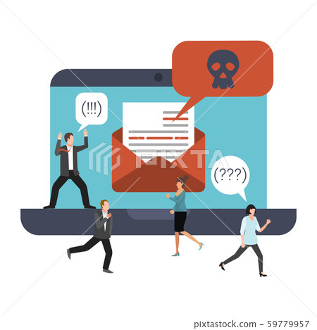 Computer virus, malware, spam and hacker attack vector illustration. Cartoon business men running in Computer virus, malware, spam and hacker attack vector illustration. Cartoon business men running in 59779957