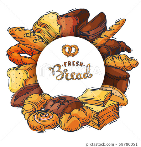 Bread loaf round set vector illustration. Baking loaves, bagels and ciabatta collection located 59780051