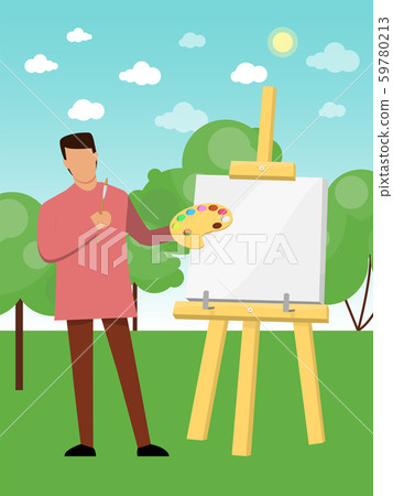 Young artist painting on canvas outdoor vector illustration. Painter artistically created nature Young artist painting on canvas outdoor vector illustration. Painter artistically created nature 59780213