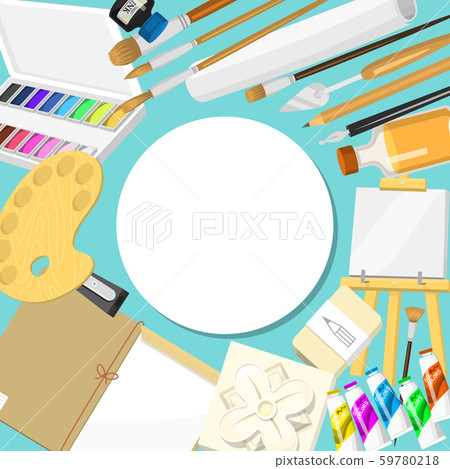 Bright painter tools set vector illustration. Artist supplies watercolor, palette and paint brushes 59780218