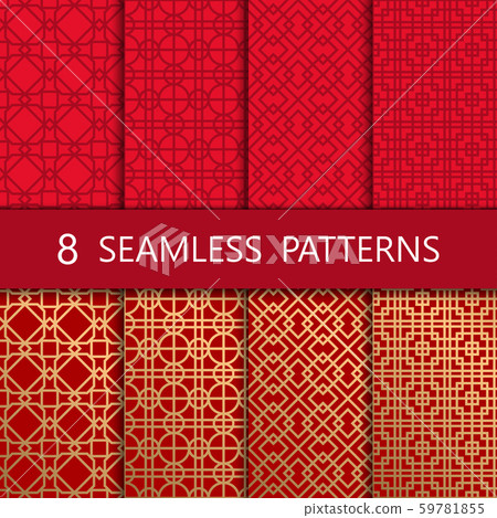 Set of golden chinese seamless pattern, vector illustration 59781855