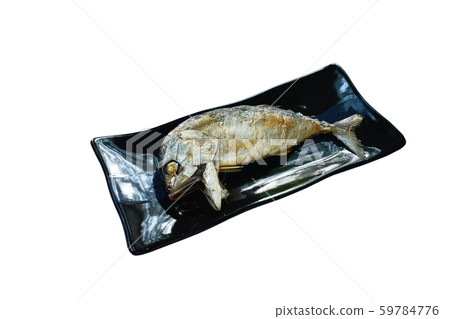 deep fried mackerel fish on plate 59784776