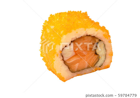 California roll topping shrimp egg stuffed salmon Sushi Japanese food on white background 59784779