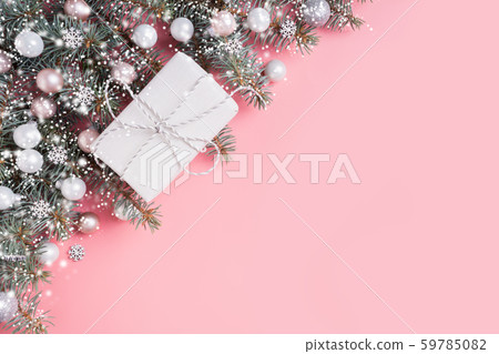 Christmas pastel composition with white gift . 59785082