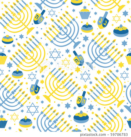 Happy Hanukkah print Background with Menorah, David Star and . Seamless pattern on . Happy Hanukkah print Background with Menorah, David Star and . Seamless pattern on . 59786783