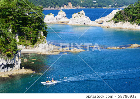 Jodogahama from Sanriku Reconstruction National Park, Odaiba Observatory. Miyako, Iwate, Japan. Late September. 59786932