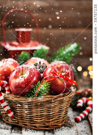 Holiday Christmas composition with red apples in Holiday Christmas composition with red apples in 59787138