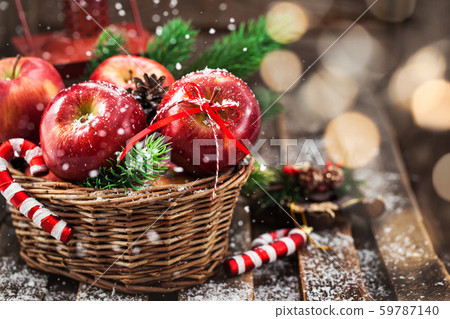 Holiday Christmas composition with red apples in Holiday Christmas composition with red apples in 59787140