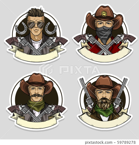 Hand drawn sketch cowboy set 59789278