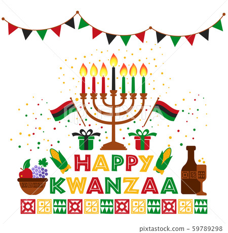 Banner for Kwanzaa with traditional colored and candles representing the Seven Principles or Nguzo 59789298