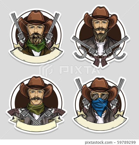 Hand drawn sketch cowboy set 59789299