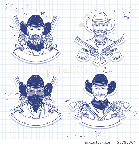 Hand drawn sketch cowboy set Hand drawn sketch cowboy set 59789304