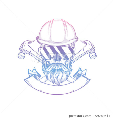 Hand drawn sketch skull with helmet 59789315