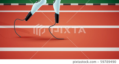 Athlete with Prosthetic legs on running track Athlete with Prosthetic legs on running track 59789490