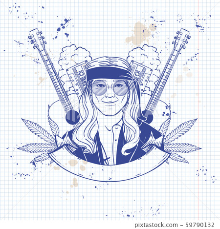 Hand drawn sketch hippie man Hand drawn sketch hippie man 59790132