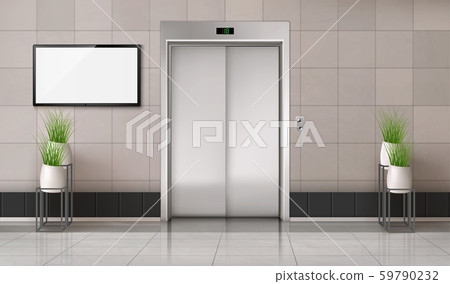Office hallway with elevator and TV screen 59790232