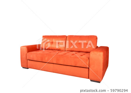 Sewn orange sofa with cushions and sidewalls 59790294
