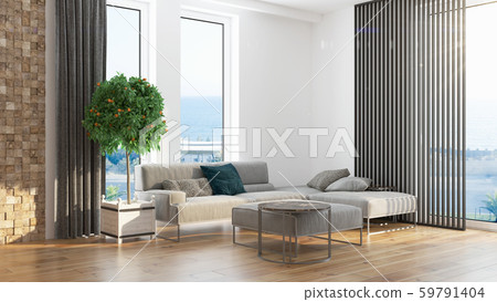 Modern design living room interior with beautiful view . 3D rendering Modern design living room interior with beautiful view . 3D rendering 59791404
