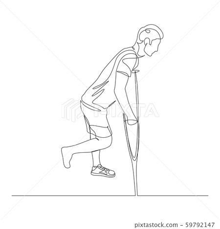 Continuous one line man with a leg injury on crutches. Vector stock illustration. Continuous one line man with a leg injury on crutches. Vector stock illustration. 59792147