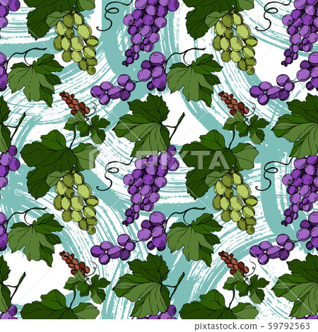 Grape berry healthy food. Black and white engraved ink art. Seamless background pattern. 59792563