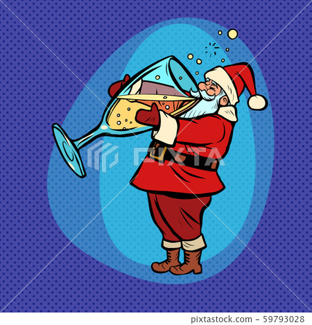Santa Claus drinks champagne. Comic cartoon pop art retro 59793028