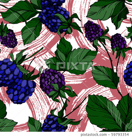 Blackberry healthy food. Black and white engraved ink art. Seamless background pattern. Fabric Blackberry healthy food. Black and white engraved ink art. Seamless background pattern. Fabric 59793354