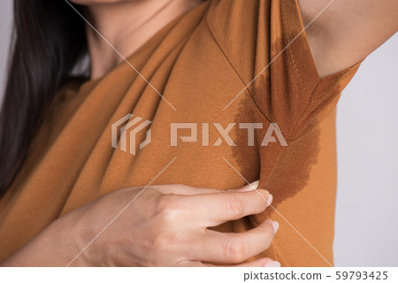 Close-up asian woman with hyperhidrosis sweating. 59793425