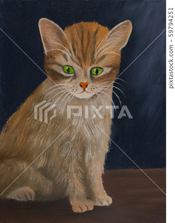 Small cat with striped fur and green eyes Small cat with striped fur and green eyes 59794251