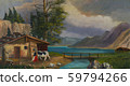 Woman brings the cow to the stable at a lake 59794266