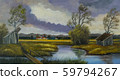 Landscape with a river and a wooden bridge 59794267