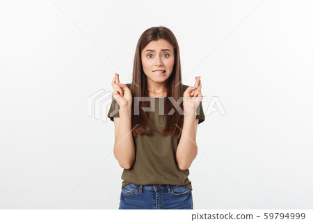 Isolated shot of speechless concerned shocked and angry woman, expressing silence and misconceptions Isolated shot of speechless concerned shocked and angry woman, expressing silence and misconceptions 59794999