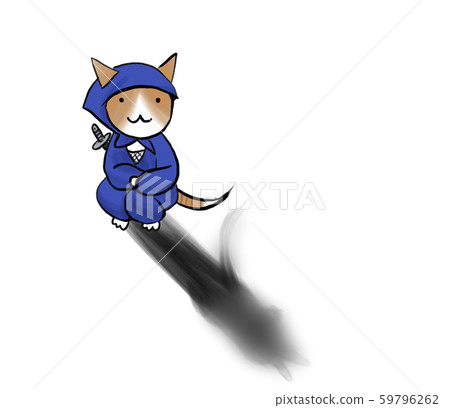 Ninja-style cat with a Japanese sword and a growing shadow (cute, surreal) 59796262
