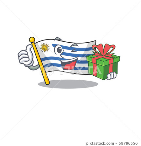 Flag uruguay cartoon with in holding gift character Flag uruguay cartoon with in holding gift character 59796550