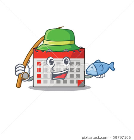 Calendar cartoon with in mascot shape fishing Calendar cartoon with in mascot shape fishing 59797106